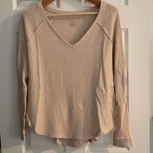 American Eagle Outfitters Beige Waffle Knit Long Sleeve Tee